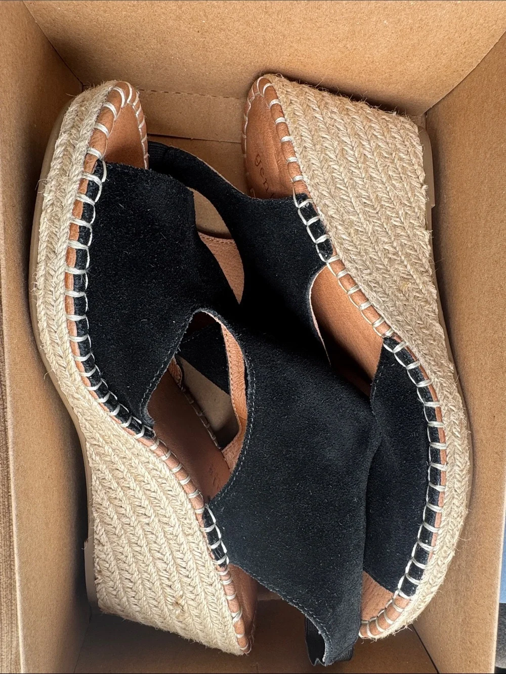 Gentle Souls Black Suede Espadrille Wedge Sandals | Comfort Platform | Size 11M